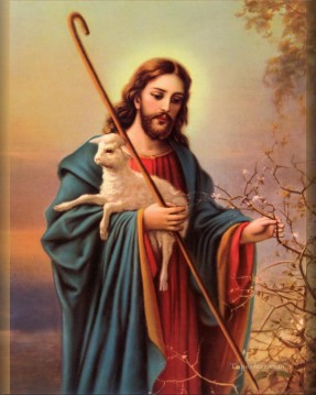 Jesús y lámpara cristiana religiosa. Pinturas al óleo